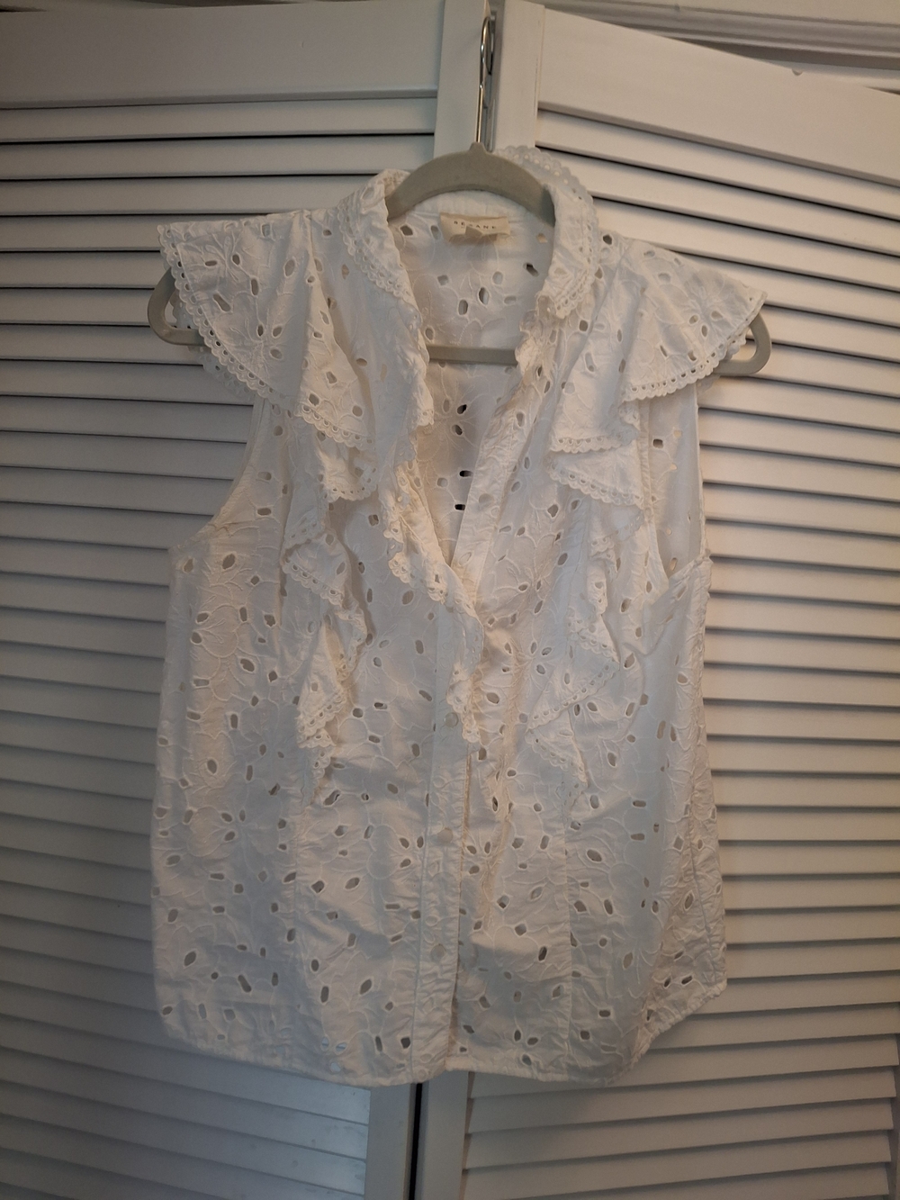 Sezane Chiara White Eyelet Ruffled Sleeveless Blouse
